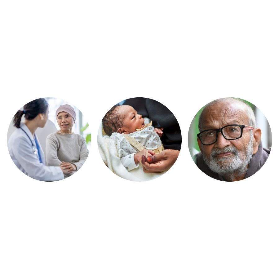 three circle images of people portraits