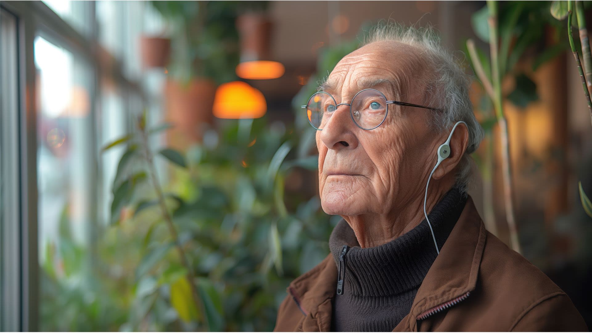 Older gentleman looking up thoughtfully