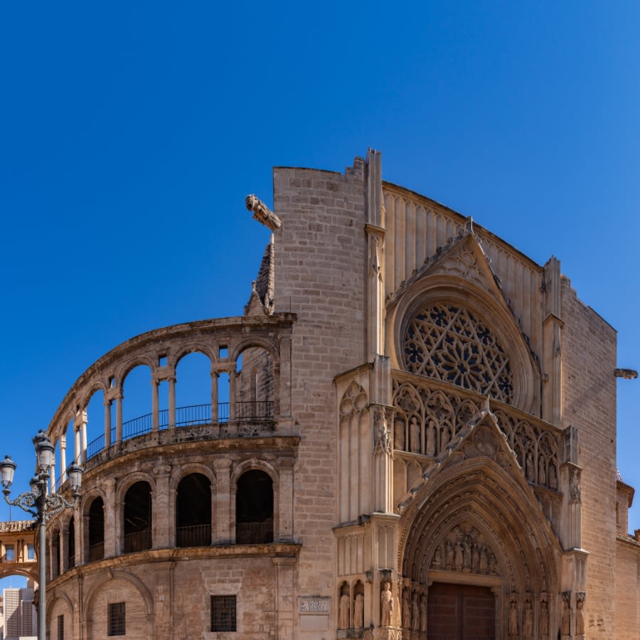 Valencia landmark building, blue sky behind