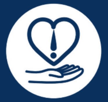 Sight Research UK white graphic of heart and hand to represent value 'Humanise'