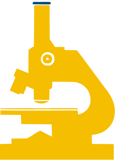 yellow and blue icon depicting a microscope