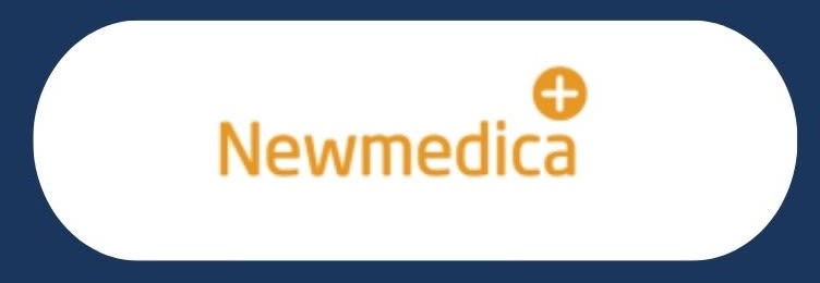 Newmedica logo, with text "Newmedica" and an orange plus sign on a white background
