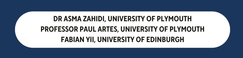 White text box with names of the 3 researchers working on the project- Dr Asma Zahidi, Prof Paul Artes, and Fabian Yii